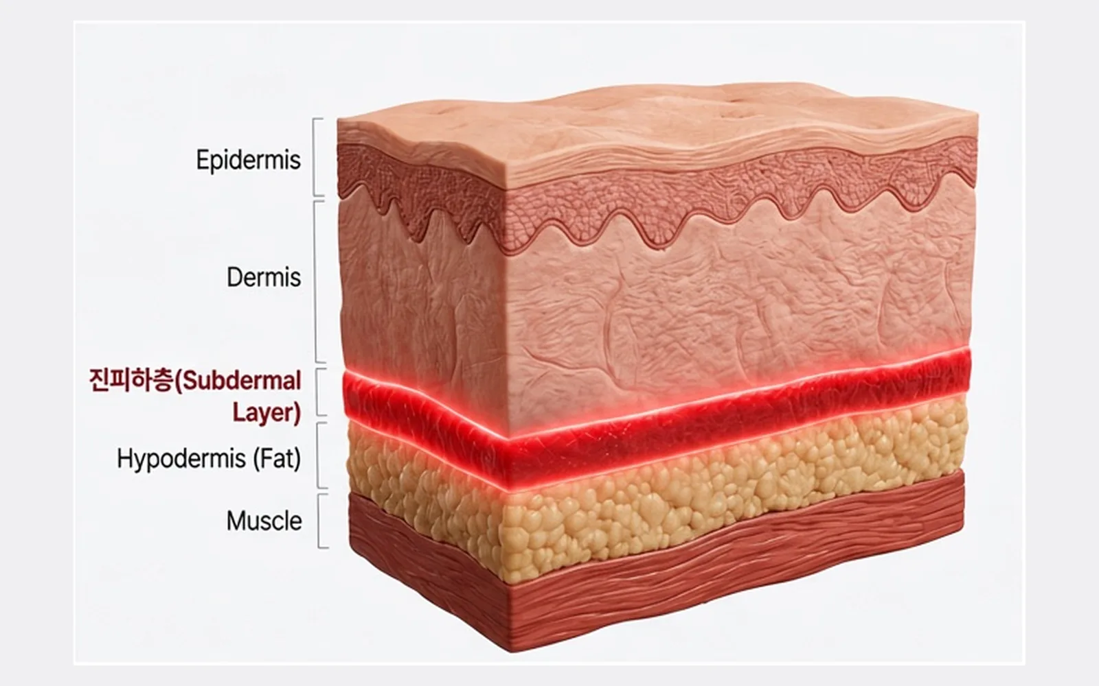 Rajah keratan rentas epidermis · dermis · lapisan bawah dermis · lemak · otot · Disediakan oleh CAREIS